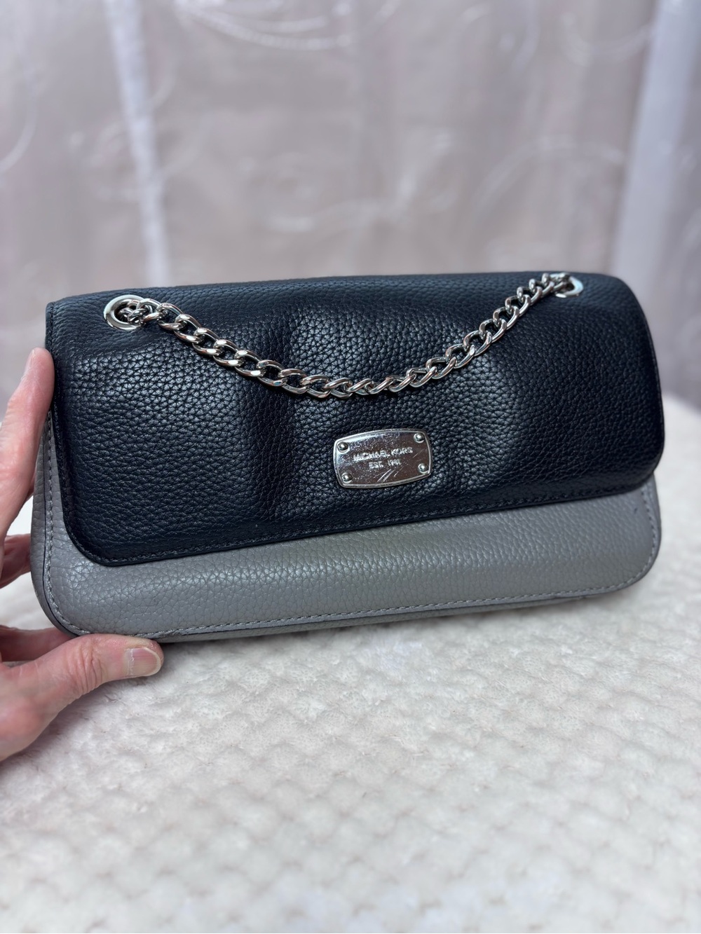 Michael Kors Black & Gray Pebbled Leather Crossbody or Shoulder Bag